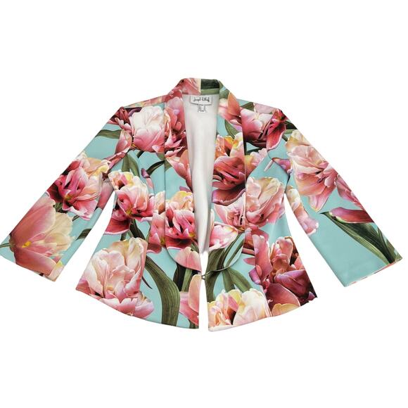 Joseph Ribkoff Long Sleeves Floral Print Blazer Jacket Blue & Pink‎ Size 10 - Picture 4 of 9